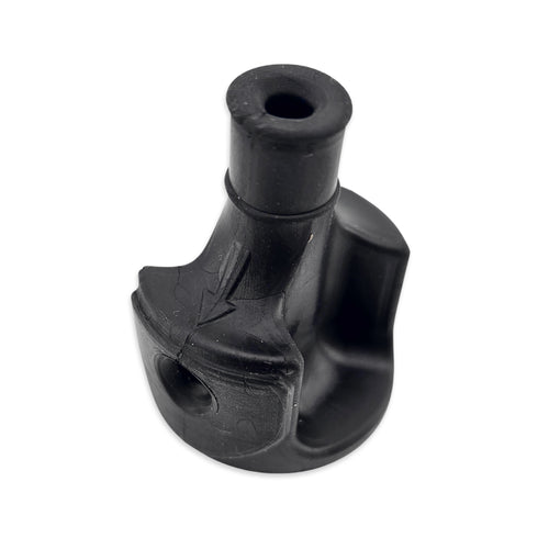 Black food safe plastic component on a white background