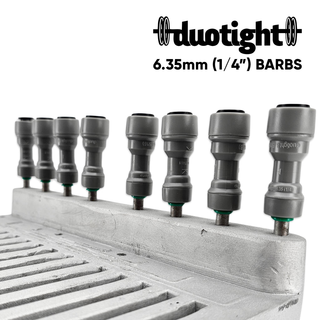 6.35mm x 8mm duotight reducers are recommended for the 4 Product Line Aluminium cold plate.