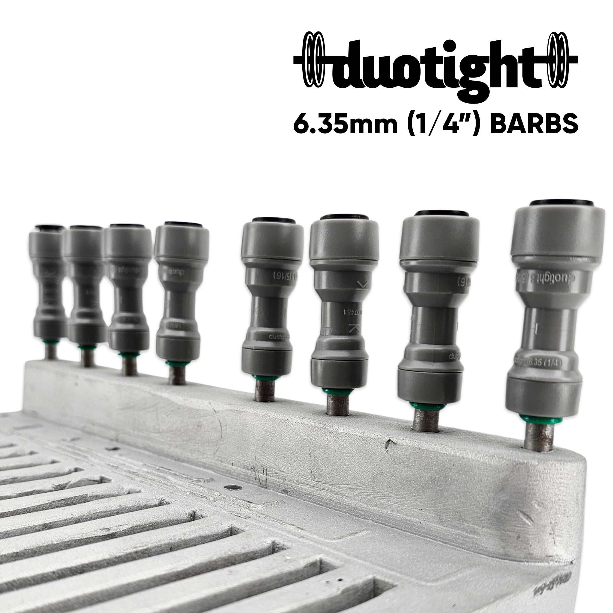 6.35mm x 8mm duotight reducers are recommended for the 4 Product Line Aluminium cold plate.