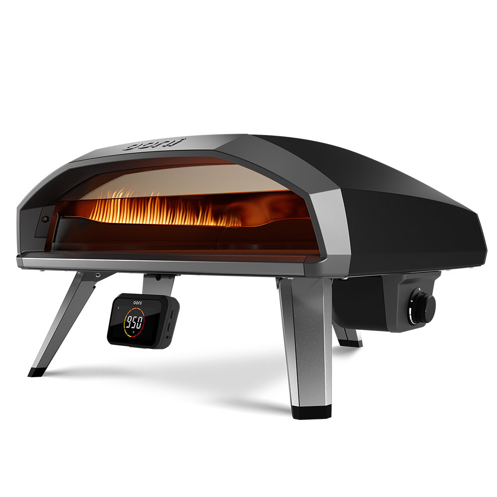 Ooni Koda 2 Pro 18" Gas Powered Pizza Oven Angled View with flame