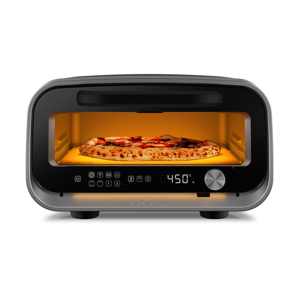 Ooni Volt 2 - 13 Inch Electric Pizza Oven - Front View with Pizza Cooking at 450C