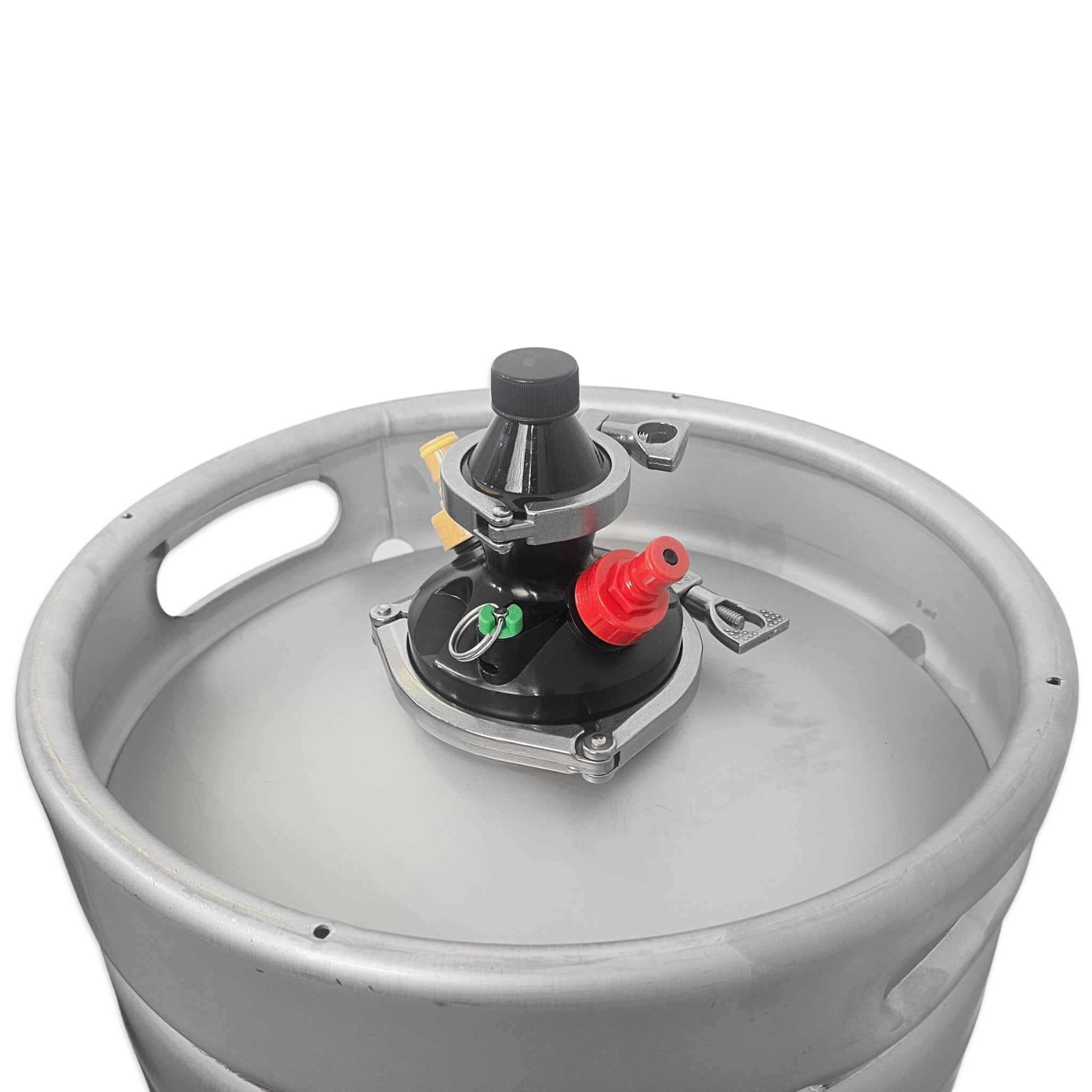 Pressure rated lid up to 45psi. Includes dip tube connected to Yellow carbonation cap.