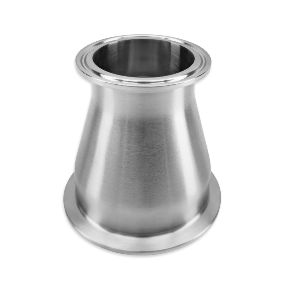 Stainless Steel 304 Concentric Reducer to adapt a 2 Inch Tri-Clover fitting to a 3 Inch Tri-Clover Fitting.