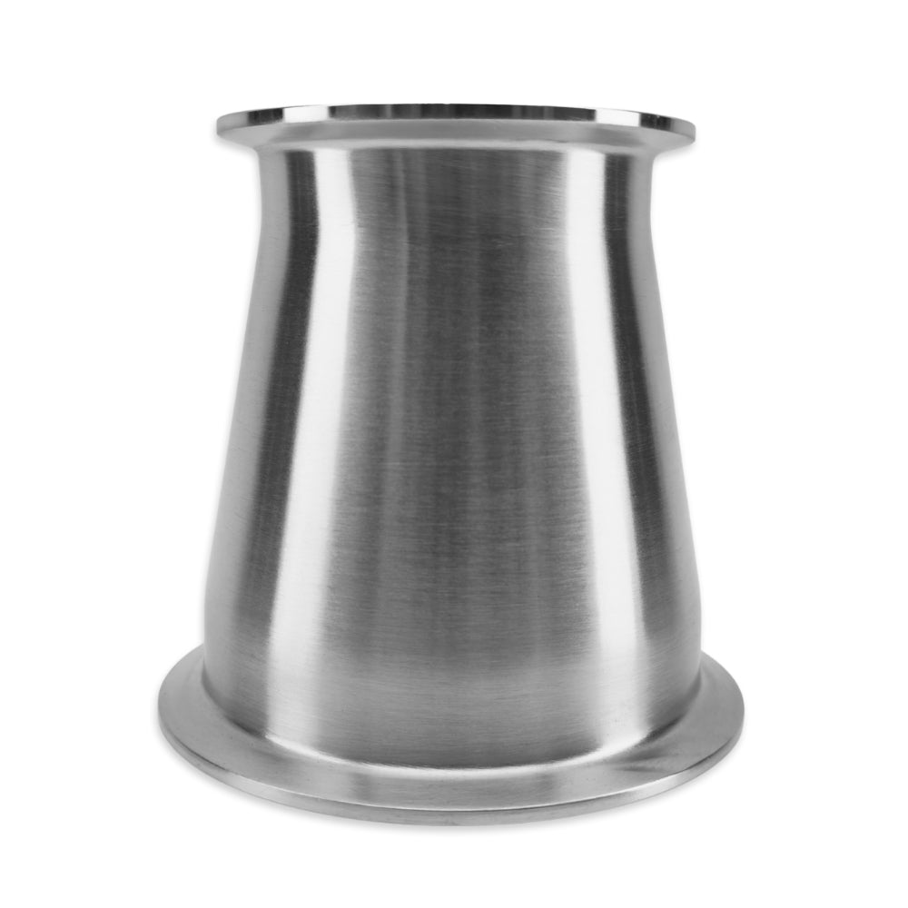 Stainless Steel 304 Concentric Reducer to adapt a 4 Inch Tri-Clover fitting to a 3 Inch Tri-Clover Fitting.
