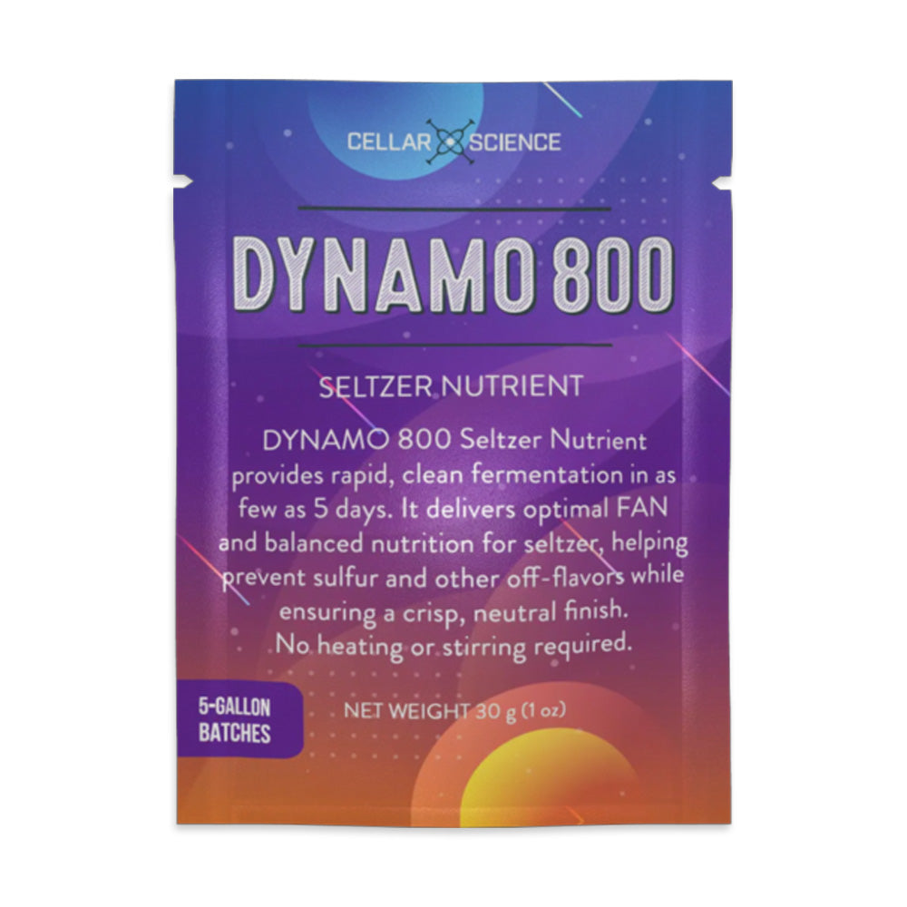 CellarScience - Dynamo 800 Seltzer Nutrient - 30g Sachet - provides rapid and clean seltzer fermentation.