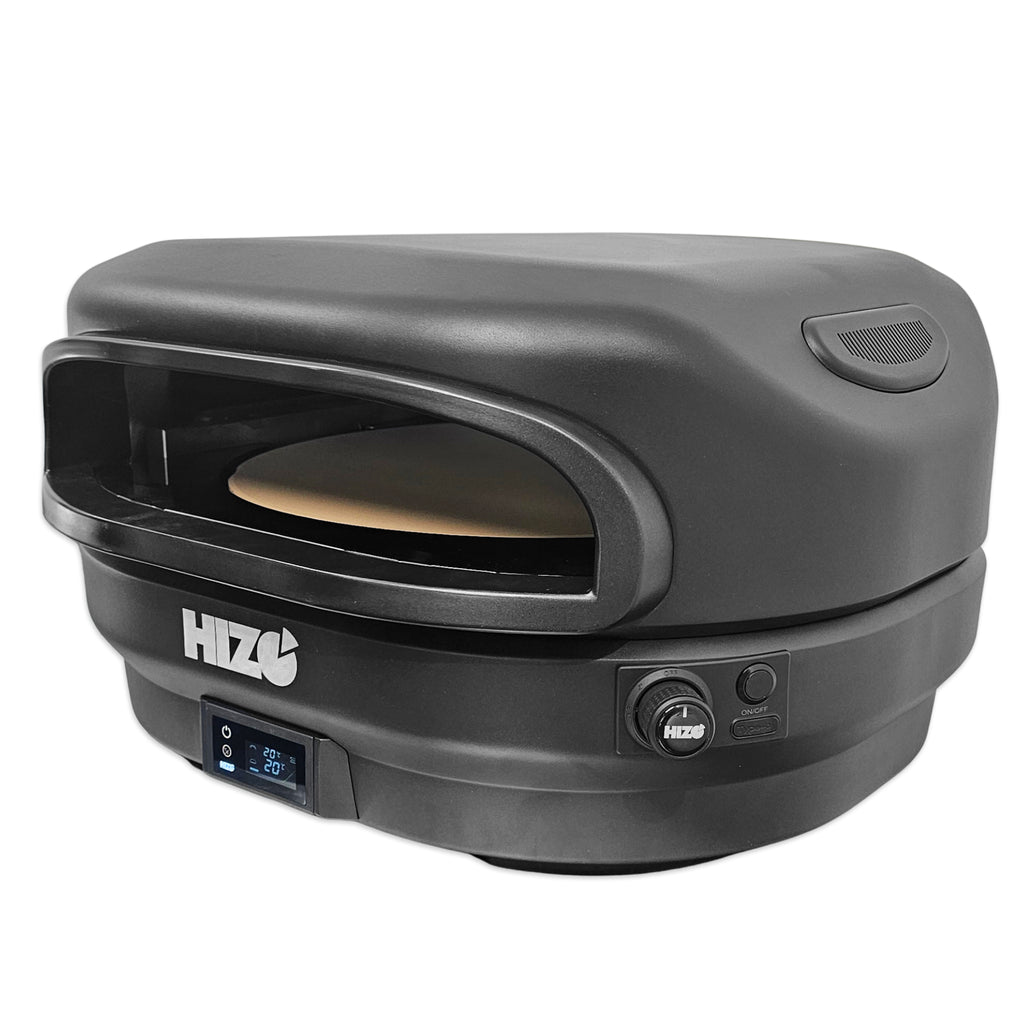 Black HIZO Pizza Oven side on profile view.