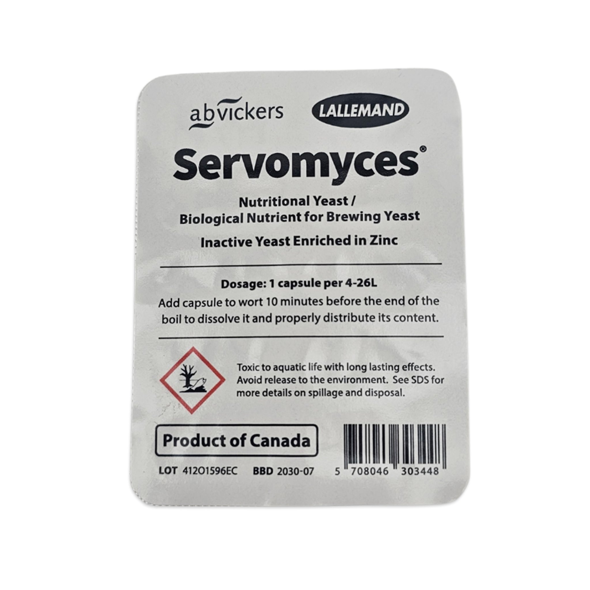 Servomyces packaging with branding and product details on a white background