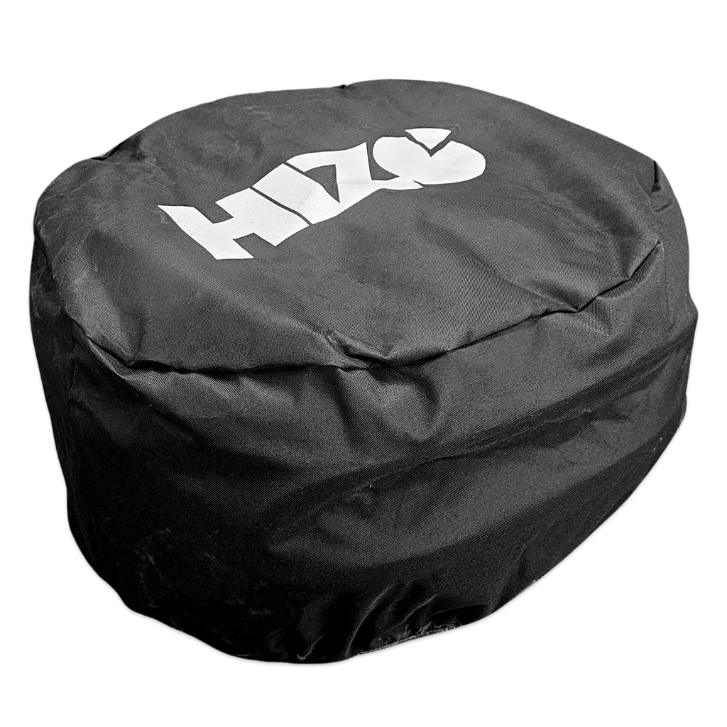 A black circular cover with a white stylized 'HIZ' logo printed on top, shown against a plain white background.
