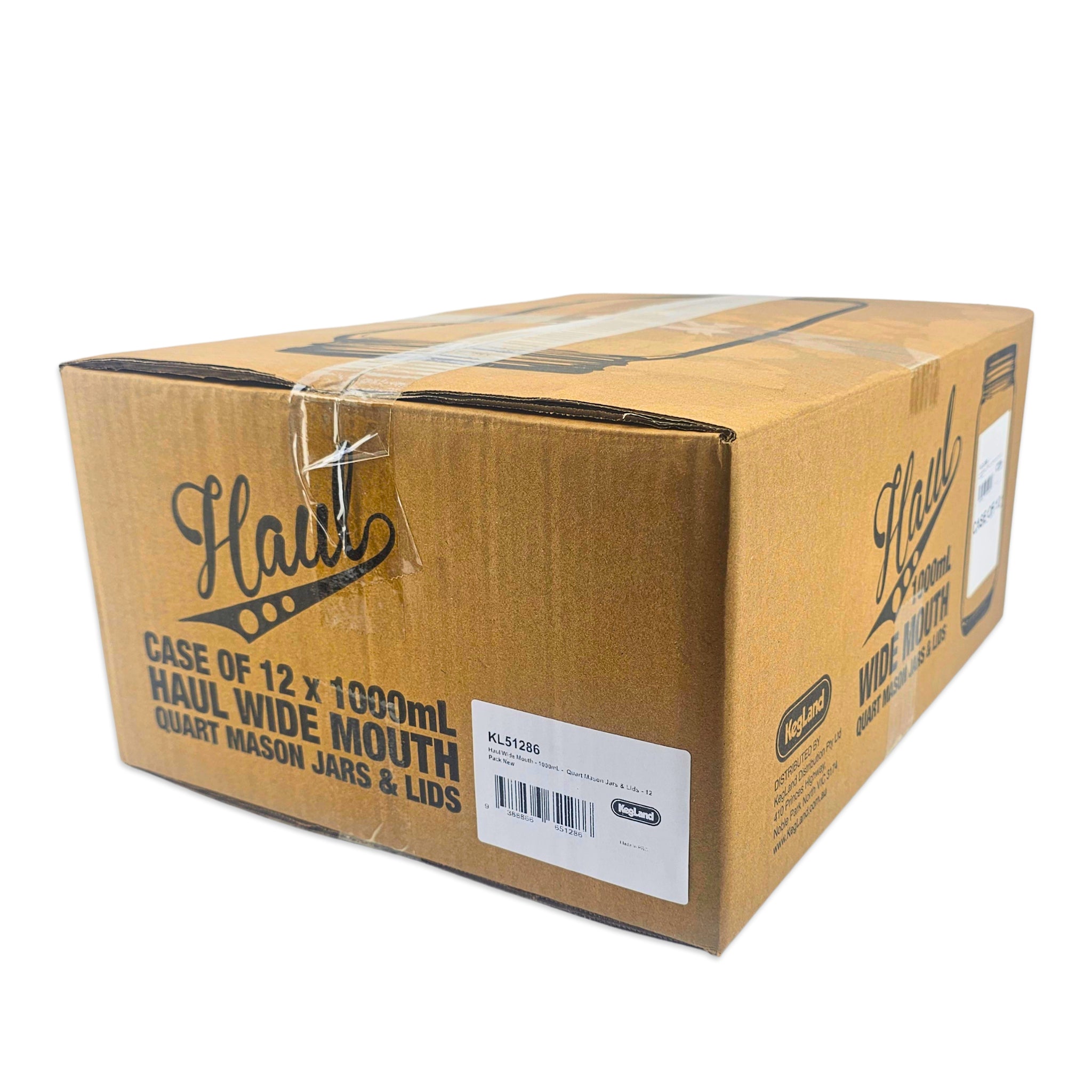 Cardboard box with 'Haul' branding and product details on a white background