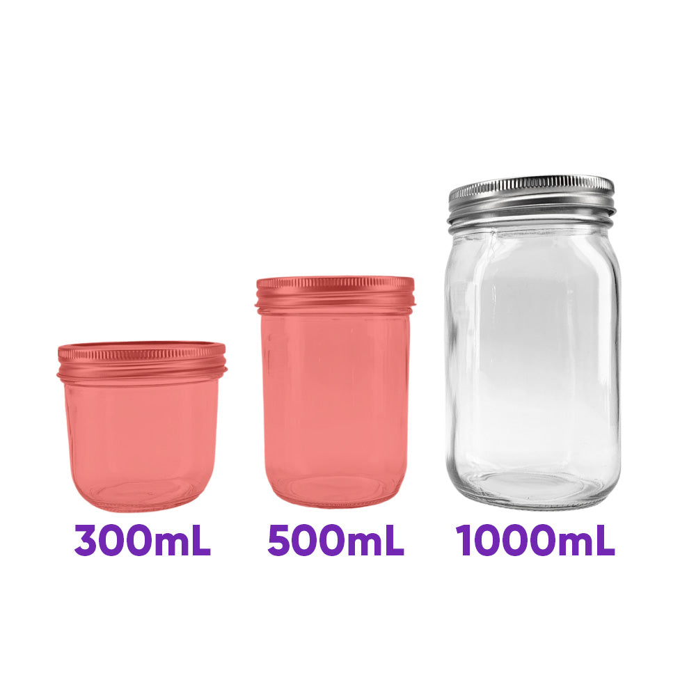 Three jars with different capacities labeled on a white background