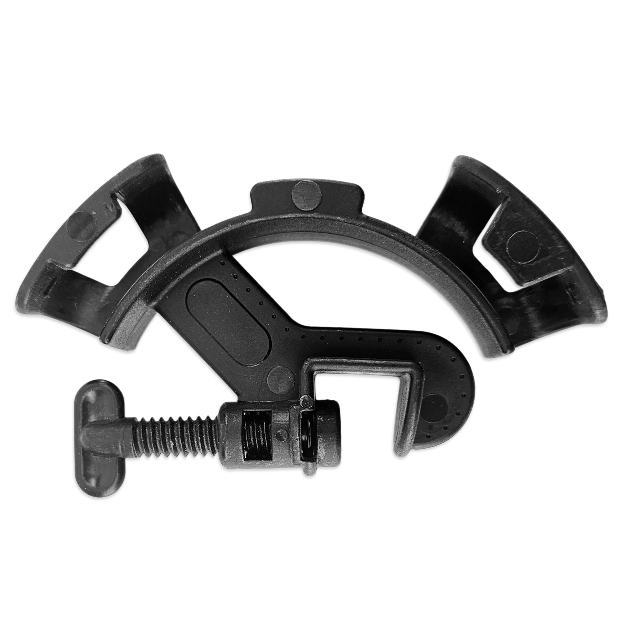 A black plastic and metal arch support brace with a T-handle adjustment screw, shown on a plain white background.