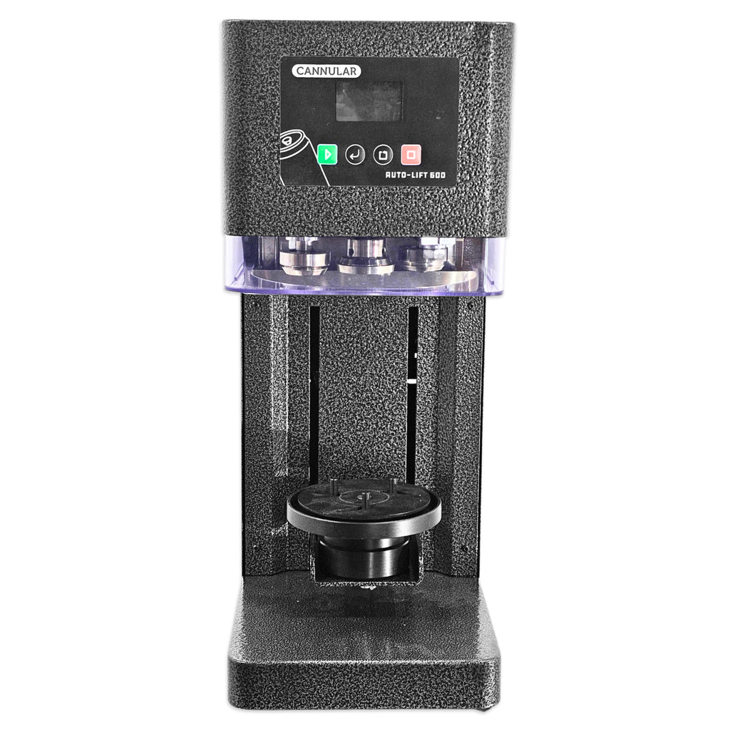 A Cannular AUTO-LIFT 600 Canning machine, featuring a textured black and dark gray body with a digital control panel on top, shown against a plain white background.