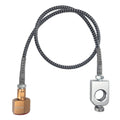 Hydraullic Hose wrapped ina protective wire. On one end is a W21-14RH Type 30 Brass Connection, on the other is a Refill Adaptor for the SodaStream Quick Disconnect Cylinders.