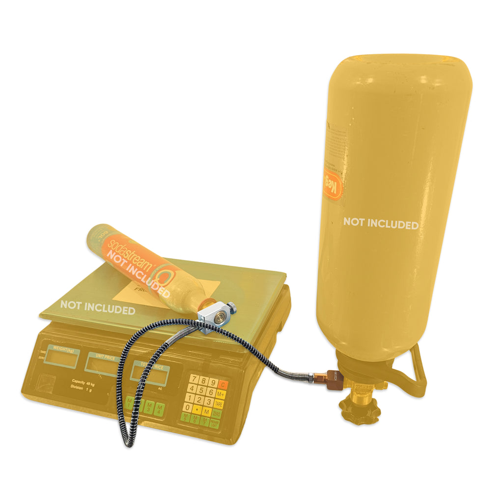 Demonstration of how to fill using a set of scales with the KegLand SodaStream Quick Disconnect with 700mm hosing.