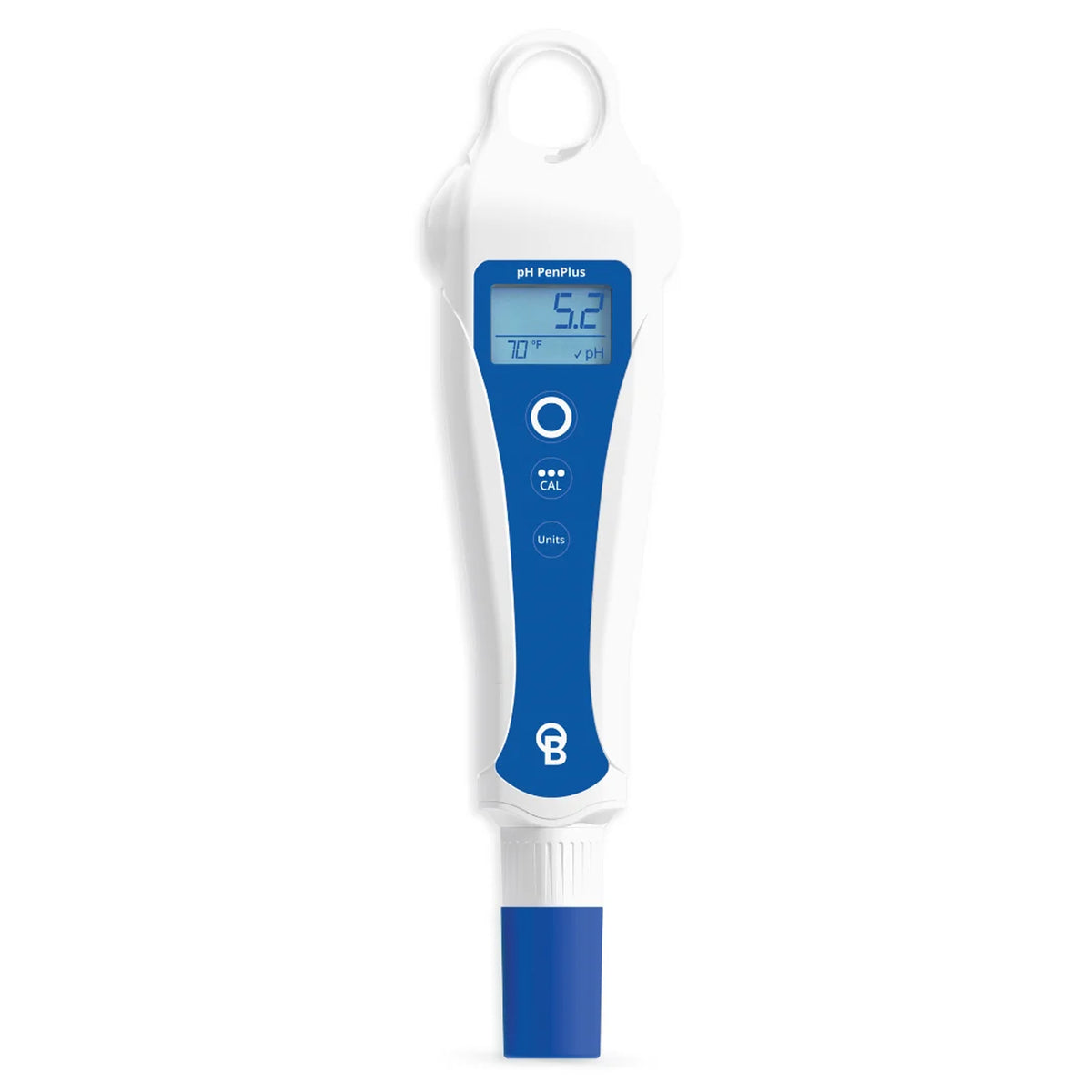 BlueLab pH PenPlus on a white background for measuring pH and temperature.