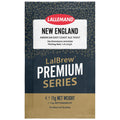 A single packet of Lallemand New England LalBrew Premium Series American East Coast Ale Yeast, 11g net weight, on a white background.