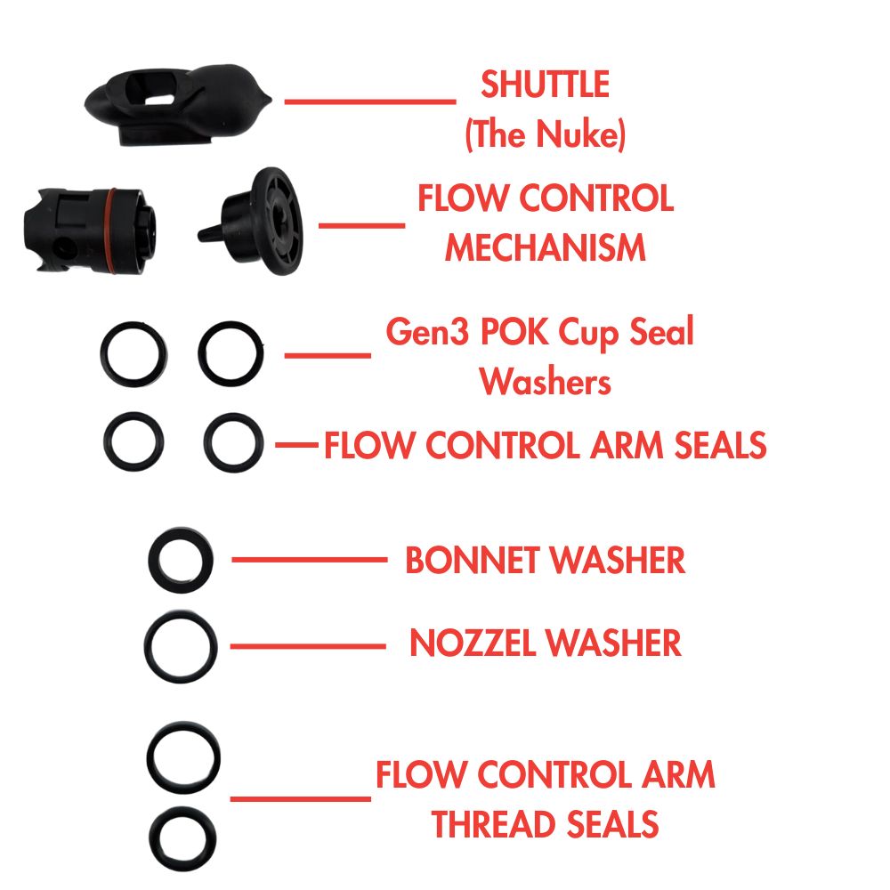 NukaTap FC Seal Kit Parts Labeled
